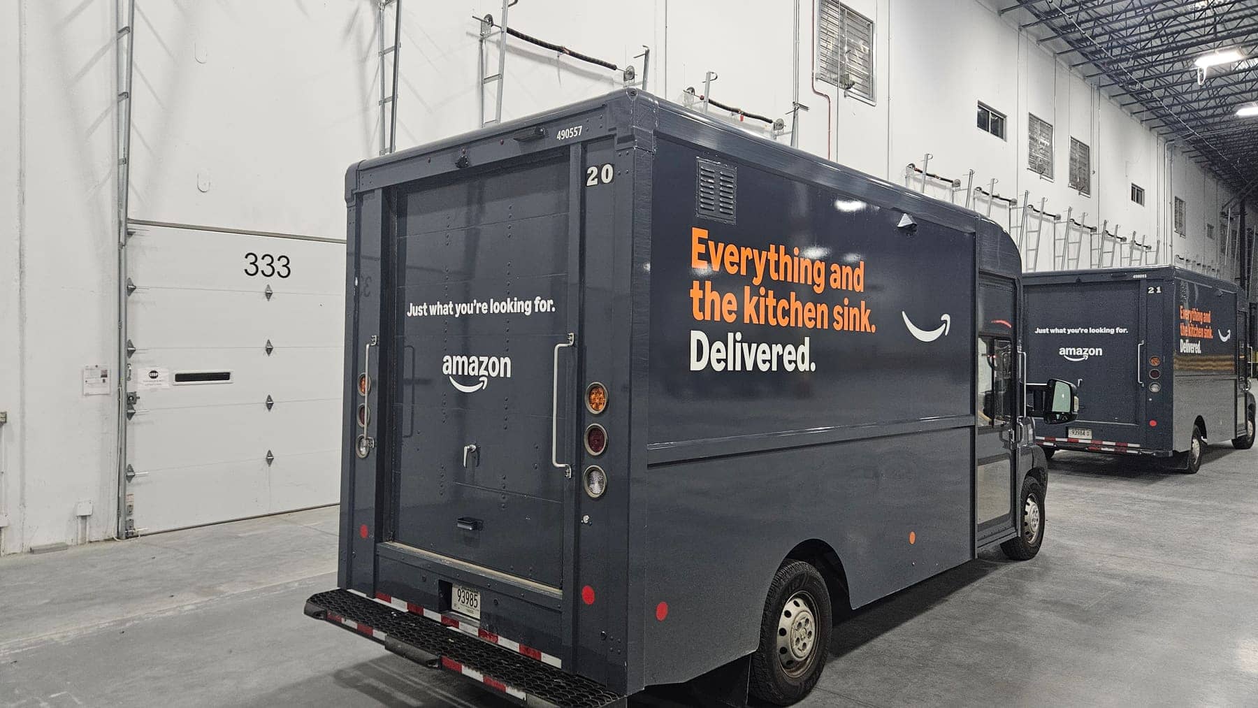 Amazon step van with Everything and the kitchen sink delivery graphics on the box